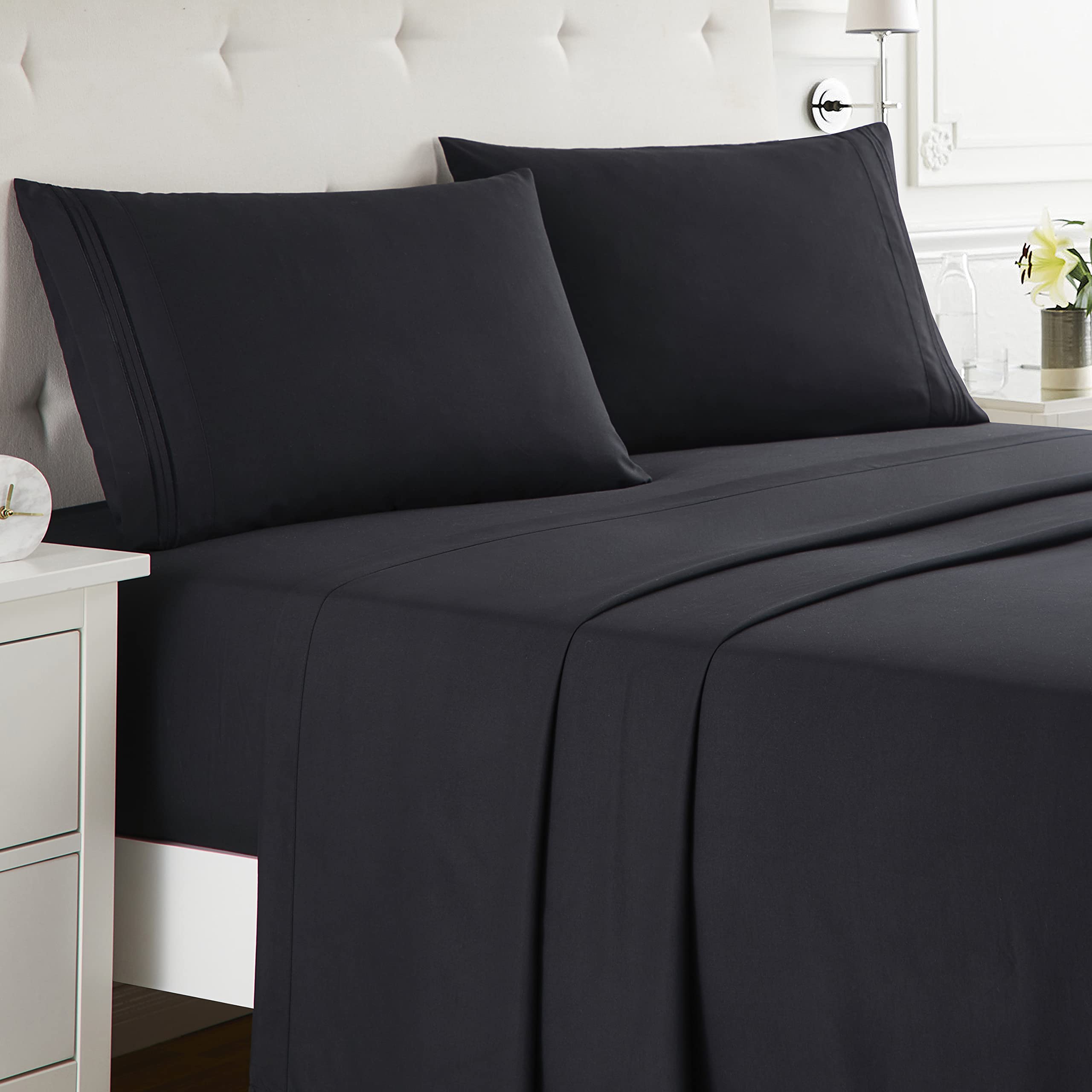 Book Cover Nestl Full Size Sheet Sets - 4 Piece Full Size Sheets, Black Sheets Full Size Bed Sheets, Double Brushed Bed Sheets Full Size, Hotel Luxury Full Bed Sheets Set. Black Full
