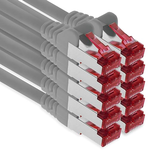 2m - Gray - 10 Pieces - CAT6 CAT 6 Ethernet - LAN Network Cable - Set - RJ45 Internet 1000/Mbit/s Patchcabel CAT 6 S-FTP PIMF Compatible with CAT5 CAT6a CAT7 CAT8