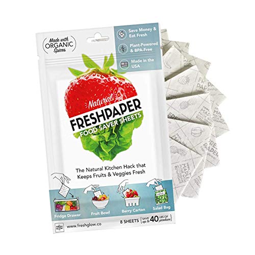 THE FRESHGLOW Co FRESHPAPER Food Saver Sheets for Produce, 8 Reusable Sheets (1 Pack), Keeps Fruits & Vegetables Fresh for 2-4x Longer- Made in the USA