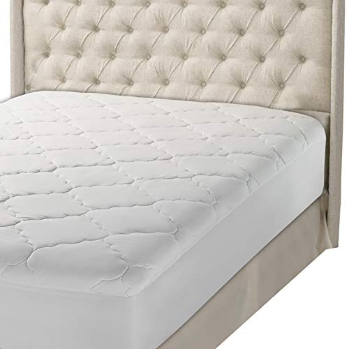 Book Cover Micropuff Mattress Pad Twin Extra Long White Microfiber Quilted Fitted Mattress Cover Down Alternative Filling (Stretches up to 15 Inches - Twin XL Size - 39x80)