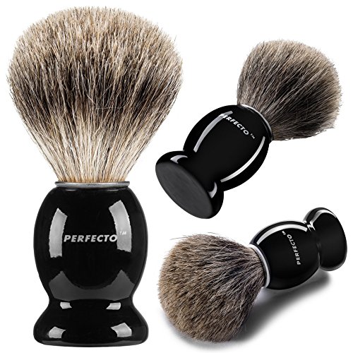 Book Cover Perfecto 100% Pure Badger Shaving Brush-Black Handle- Engineered for The Best Shave of Your Life. for, Safety Razor, Double Edge Razor, Straight Razor or Shaving Razor, Its The Best Badger Brush.