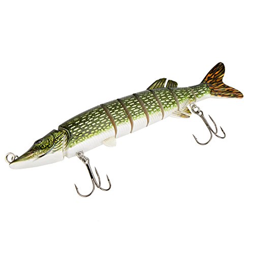 Lixada Fishing Lure,8-12inch Lifelike Multi-jointed 8/13-segement Pike Muskie Swimbait Crankbait Hard Bait Fish Treble Hook Tackle