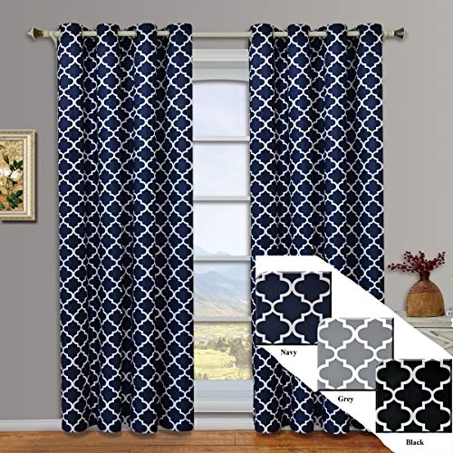 Book Cover Meridian Navy Grommet Room Darkening Window Curtain Panels, Pair / Set of 2 Panels, 52x84 inches Each
