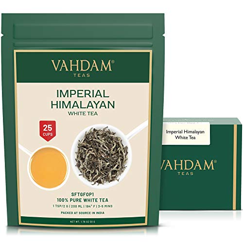 VAHDAM, Imperial White Tea Leaves from Himalayas (25 Cups) - World's Healthiest Tea Type - POWERFUL ANTI-OXIDANTS, High Elevation Grown, White Tea Loose Leaf - Detox Tea, 1.76oz