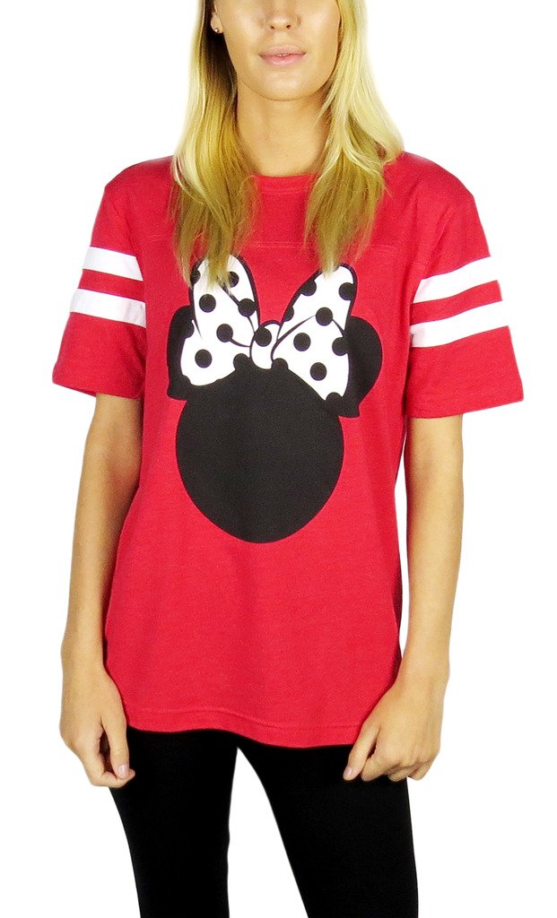 Disney Womens Minnie Mouse Varsity Football Tee Red Heather Small Red