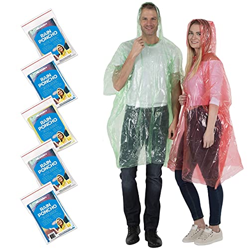 Book Cover Wealers Rain Ponchos for Adults Teens Disposable Rain Poncho Bulk Pack Women Men Emergency Raincoat Big Groups Theme Parks Camping Outdoors Multi Colors Waterproof Rain Ponchos (Assorted, Case of 5)