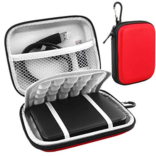 Lacdo Hard Drive Carrying Case for Western Digital WD My Passport Ultra WD Elements SE WD Gaming Drive Portable External Hard Drive 1TB 2TB 3TB 4TB 5TB USB 3.0 2.5 inch HDD Shockproof Travel Bag, Red