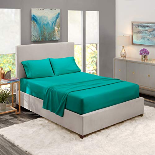 Book Cover Nestl Deep Pocket King Sheets: 4 Piece King Size Bed Sheets with Fitted Sheet, Flat Sheet, Pillow Cases - Extra Soft Microfiber Bedsheet Set with Deep Pockets for King Sized Mattress - Teal