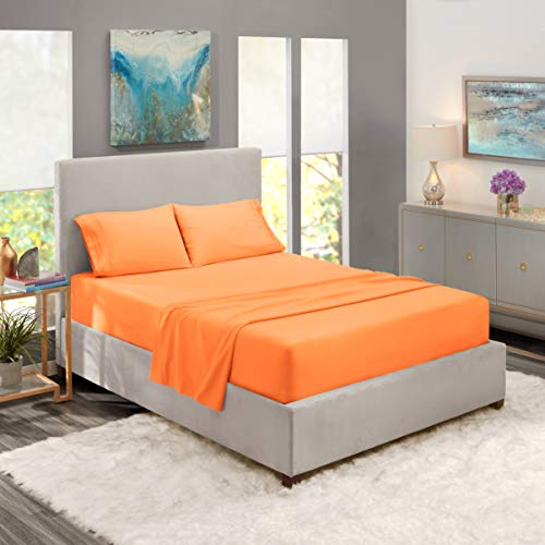 Book Cover Nestl Luxury Queen Sheet Set - 4 Piece Extra Soft 1800 Deep Pocket Bed Sheets with Fitted Sheet, Flat Sheet, 2 Pillow Cases Hotel Grade Comfort and Softness - Apricot Buff Orange