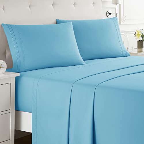 Book Cover Nestl Queen Sheet Set - 4 Piece Bed Sheets for Queen Size Bed, Double Brushed Queen Size Sheets, Hotel Luxury Bright Blue Sheets, Extra Soft Bedding Sheets & Pillowcases