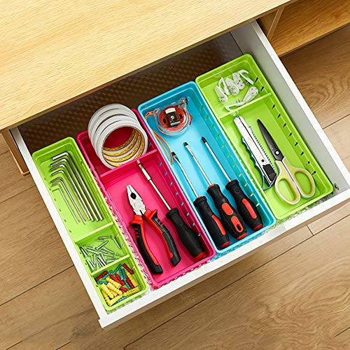 Book Cover VANORIG Office Drawer Organizers Set of 4 Plastic Drawers Storage Adjustable Dividers Storage Box Tidy Cutlery Trays for Kitchen Bathroom Makeup Desk