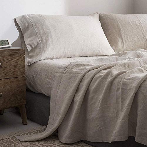 Book Cover Simple&Opulence 100% Washed Linen Sheet Set-King Size-Natural France Flax Bed Sheet-4 Pcs Breathable,Ultra Soft,Farmhouse Bedding (1 Flat Sheet,1 Fitted Sheet,2 Pillowcases)-Embroidery Linen