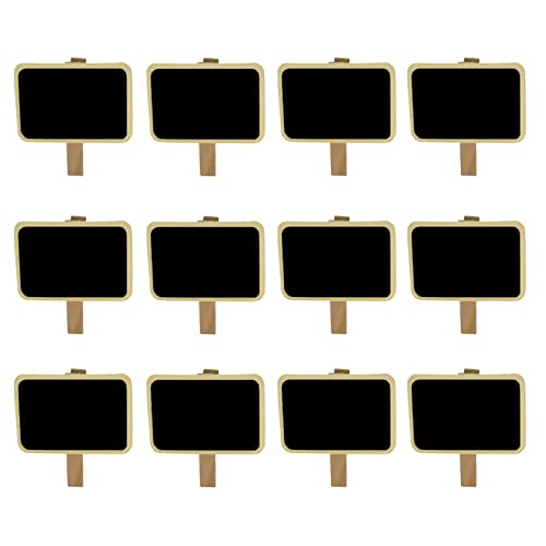 Miraclekoo 12 Mini Retangle Chalkboard Blackboard with Wooden Clip Message Board Signs and Labels Clips