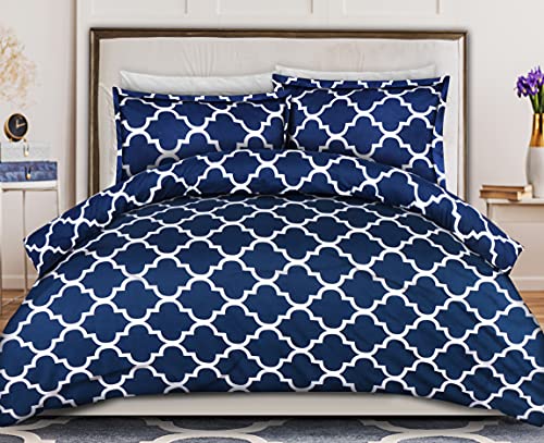 Book Cover Utopia Bedding Duvet Cover King Size Set - 1 Duvet Cover with 2 Pillow Shams - 3 Pieces Comforter Cover with Zipper Closure - Ultra Soft Brushed Microfiber, 104 X 90 Inches (King, Quatrefoil Navy)
