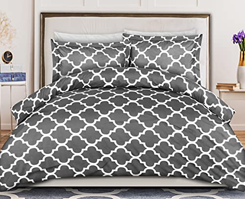 Book Cover Utopia Bedding Duvet Cover Queen Size Set - 1 Duvet Cover with 2 Pillow Shams - 3 Pieces Comforter Cover with Zipper Closure - Ultra Soft Brushed Microfiber, 90 X 90 Inches (Queen, Quatrefoil Grey)