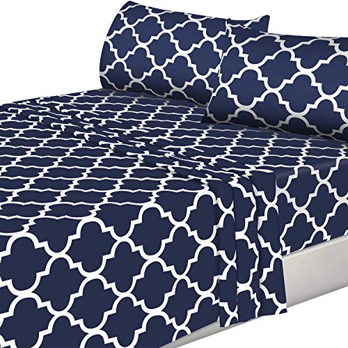 Book Cover Utopia Bedding 4PC Bed Sheet Set 1 Flat Sheet, 1 Fitted Sheet, and 2 Pillowcases (Full, Navy)