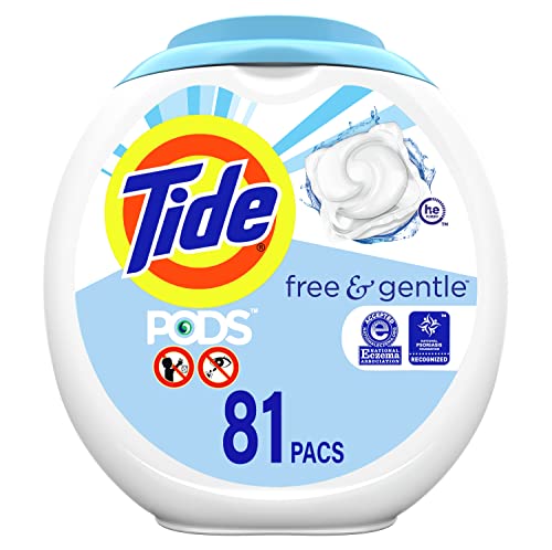 Book Cover Tide PODS Free & Gentle Liquid Laundry Detergent Pacs, 81 count