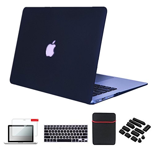 Se7enline MacBook Air Case Cover 5 in 1 Bundle Soft-Touch Plastic Hard Case Cover for MacBook Air 13.3" A1369/A1466 Sleeve Bag,Silicone Keyboard Protector, LCD Screen Protector,Dust Plug, Black