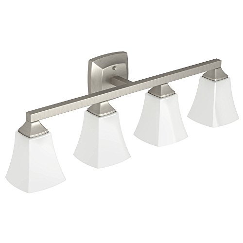 Moen YB5164BN Voss 4-Light Dual-Mount Bath Bathroom Vanity Fixture with Frosted Glass, Brushed Nickel