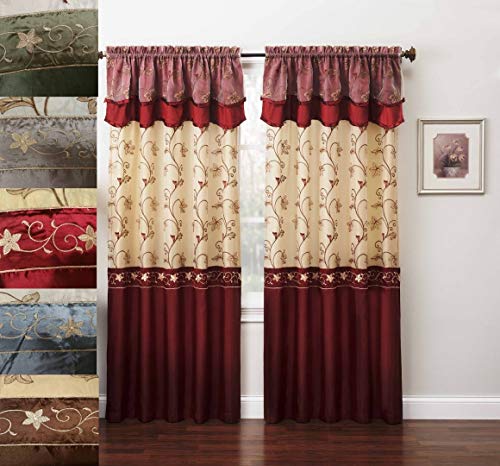 Book Cover Fancy Collection Embroidery Curtain Set 1 Panel Drapes with Backing & Valance (55