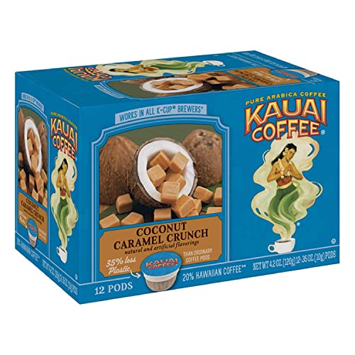 Kauai Coffee Single Serve Pods, Coconut Caramel Crunch Flavor – Arabica Coffee from Hawaii’s Largest Coffee Grower, Compatible with Keurig K-Cup Brewers - 12 Count