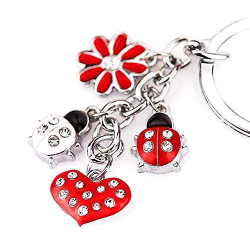 Z395 Cute Red Style Ladybug Heart Lily Charms Key Ring Keychain