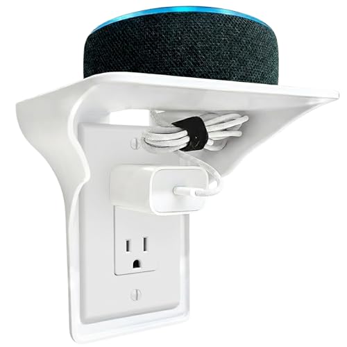 Official Power Perch Single Wall Outlet Shelf. Home Wall Shelf Organizer for Outlets. Perfect for Bathroom, Kitchen, Bedrooms with Cord Management and Easy Installation. White 1-Pack