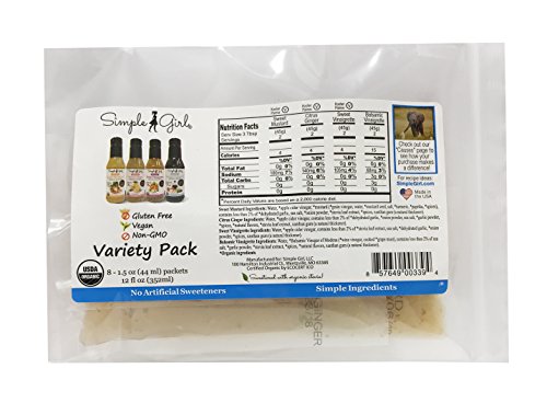 Simple Girl Organic Variety Pack Salad Dressing - 8 Pack - 1.5oz Each - Sweet Vinaigrette - Sweet Mustard - Balsamic Vinaigrette - Citrus Ginger - No Added Sugar - Vegan - Gluten Free - Fat Free