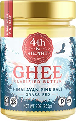Book Cover Himalayan Pink Salt Grass-Fed Ghee Butter by 4th & Heart, 9 Ounce, Pasture Raised, Non-GMO, Lactose Free, Certified Paleo, Keto-Friendly