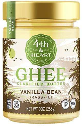 Book Cover Vanilla Bean Grass-Fed Ghee Butter by 4th & Heart, 9 Ounce, Keto, Pasture Raised, Non-GMO, Lactose Free, Certified Paleo