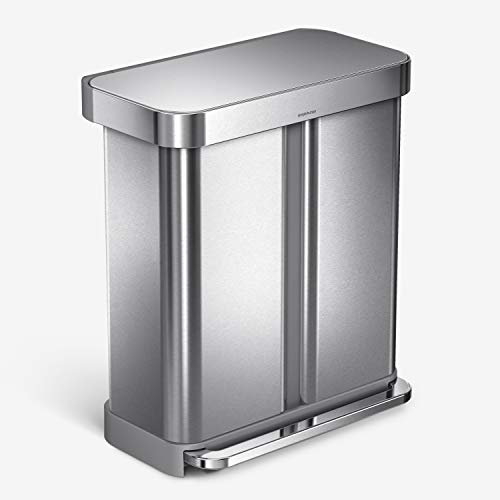 Book Cover simplehuman CW2025 58L (34/24) Rectangular Recycling Kitchen Pedal Bin with Liner Pocket, Brushed Stainless Steel, Compatible with Liner Code H