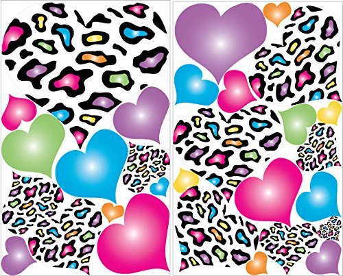 Book Cover Multicolored Leopard Print Heart Wall Decals / 29 Heart Wall Stickers