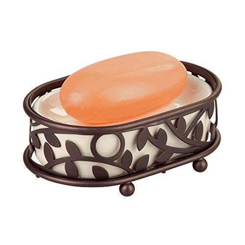 iDesign Vine Soap Saver, Bar Holder Tray for Bathroom Counter, Shower, Kitchen, 5.5" x 3.45" x 2", Vanilla and Bronze
