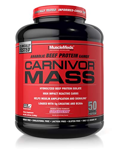 MuscleMeds Carnivor Mass Anabolic Beef Protein Gainer, Strawberry, 6 Pound