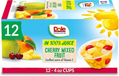 Book Cover Dole Fruit Bowls Cherry Mixed Fruit in 100% Juice, Gluten Free Healthy Snack, 4 Oz, 12 Total Cups