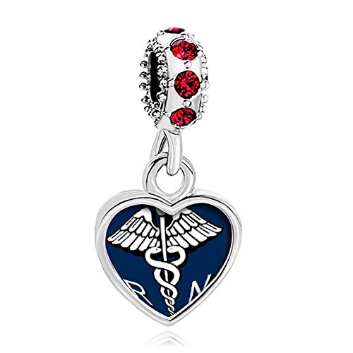CharmSStory Nurse Nursing RN Registered Caduceus Charms Heart Photo Beads