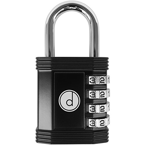 Book Cover Padlock 4 Digit Combination Lock - for Gym School Locker, Outdoor Gate, Shed, Fence, and Storage - Weatherproof Metal - Keyless, Easy to Set, Resettable - Black