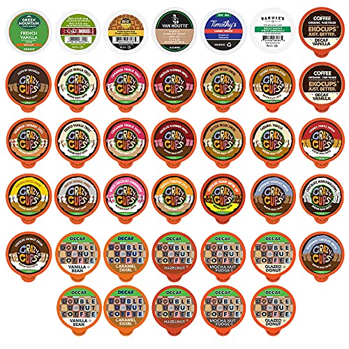 Book Cover Flavored Decaf Coffee Pods Variety Pack, Great Mix of Decaffeinated Coffee Pods Compatible with all Keurig K Cups Brewers, 40 Count Bulk Coffee Pods Pack