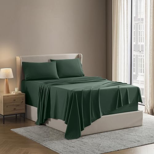 Nestl Deep Pocket King Sheets: 4 Piece King Size Bed Sheets with Fitted Sheet, Flat Sheet, Pillow Cases - Extra Soft Microfiber Bedsheet Set with Deep Pockets for King Sized Mattress - Hunter Green