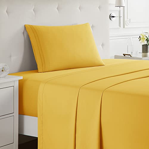 Book Cover Nestl Twin Sheets Set - 3 Piece Twin Bed Sheets, Double Brushed Twin Sheet Set, Hotel Luxury Bed Sheets Twin Size, Extra Soft Yellow Sheets, Twin Size Bed Set