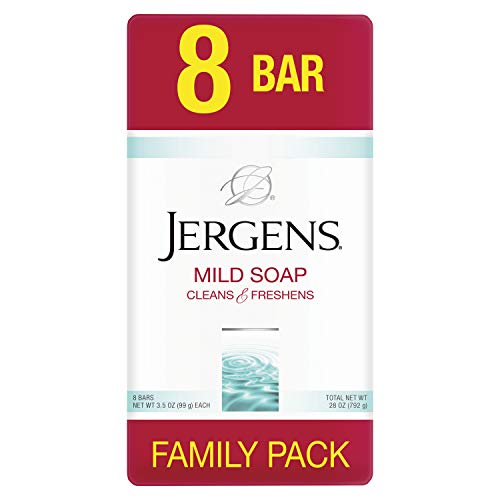 Book Cover Jergens Mild Soap, Personal Size, All-Family, White, Family Pack, 8 - 3.5 Ounce bars