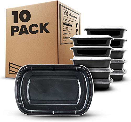 Book Cover Fitpacker Meal Prep Containers [10 Pack] 1 Compartment with Lids, Food Storage Bento Box | BPA Free | Stackable | Lunch Boxes, Microwave/Dishwasher/Freezer Safe, Portion Control (28 oz - Version 2)