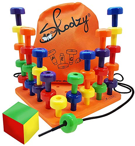 Skoolzy Peg Board Set - Montessori Toys for Toddlers, Preschool Kids | 30 Lacing Pegs for Learning Games, Dice Colors Sorting Counting - Occupational Therapy Fine Motor Skills Activity Pegboard EBook