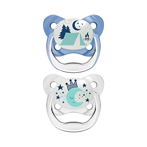 Book Cover Dr. Brown's Prevent Contour Glow in The Dark Pacifier, Stage 2 (6-12m), Blue, 2-Pack