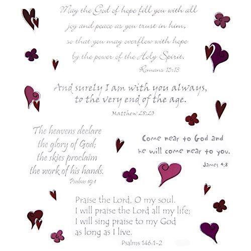 Book Cover Bible Verse Stickers (Scripture and Hearts) 1 Pack with 44 Stickers
