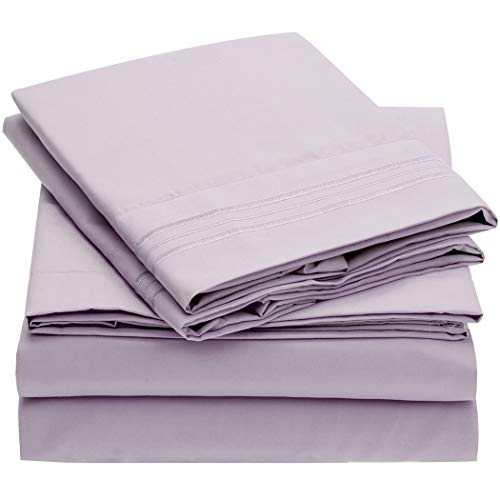 Book Cover Mellanni Twin Sheet Set - Twin Bedding Set for Girls - Hotel Luxury Kids Bedding Sheets & Pillowcases - Extra Soft Cooling Bed Sheets - Wrinkle, Fade, Stain Resistant - 3 Piece (Twin, Lavender)
