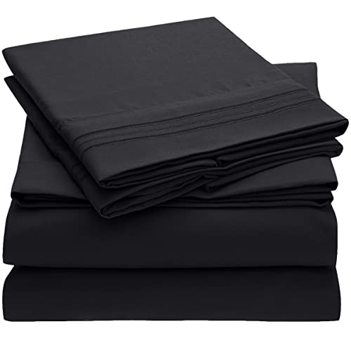 Book Cover Mellanni Bed Sheet Set - 1800 Bedding - Wrinkle, Fade, Stain Resistant - 4 Piece (King, Black)