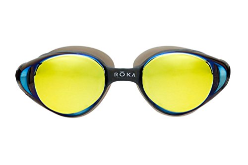 ROKA X1 Anti-Fog Low-Drag Large Mirror Swim Goggles for Men and Women - Amber