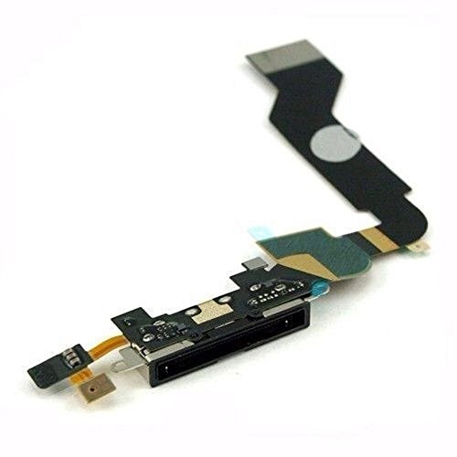 Johncase USB Charging Port Dock Connector Flex Cable + Microphone Replacement Part Compatible with iPhone 4s (Black)