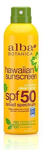 Book Cover Alba Botanica Hawaiian Sunscreen Clear Spray, SPF 50, Coconut, 6 Oz